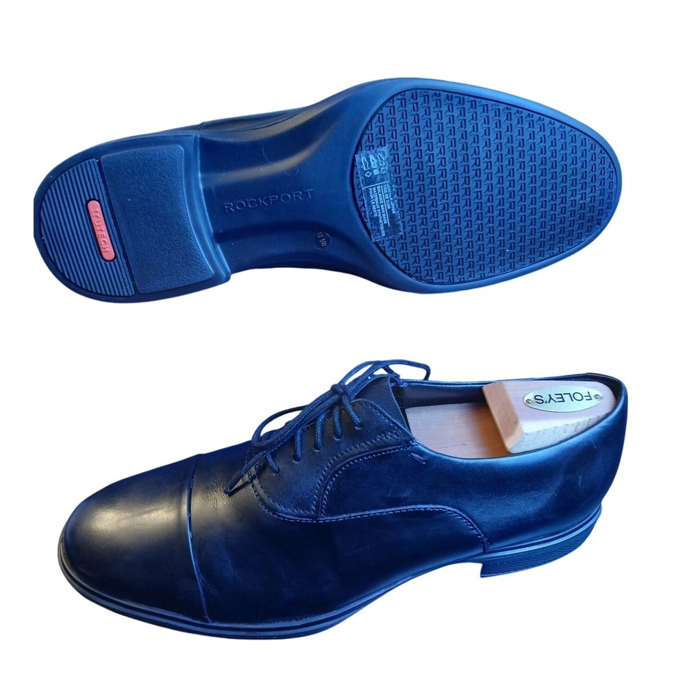 Rockport Keefe Black Leather Cap Toe Oxford Dress Shoes RMKEEFE Mens 10.5 W Wide